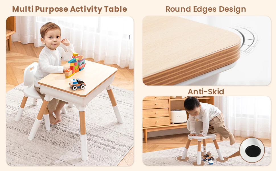 Little Genius Woodland Kids Study Table With Chair - Wood White